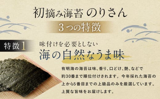 有明海産 初摘み 海苔 ｢のりさん｣ (全形 10枚) × 3袋セット