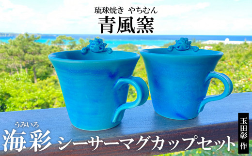 琉球焼き やちむん 陶器 青風窯 玉田 彰作 海彩 うみいろ シーサーマグカップセット 沖縄県恩納村 ふるさと納税 ふるさとチョイス