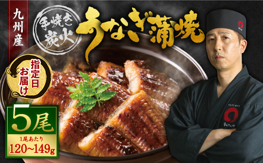 【丑の日配達指定】九州産 手焼き 炭火 うなぎ 蒲焼 5尾 計600g以上(1尾あたり120~149g)