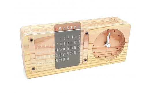 Ｂ－５５ 日田杉 万年カレンダー付 置時計 無垢材 時計 インテリア