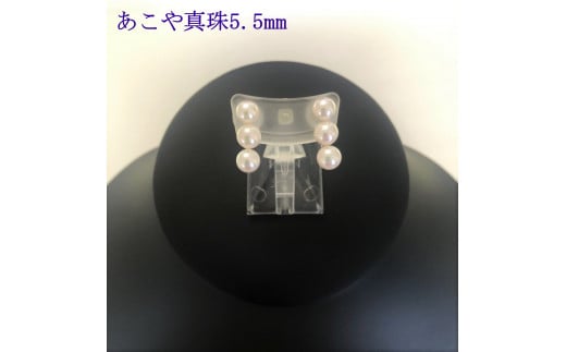 【045-15】志摩産アコヤ真珠5.5mm3個付イヤリング* 743040 - 三重県志摩市