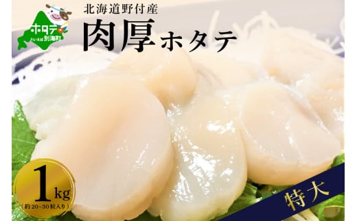 特大!旨みたっぷり肉厚ほたて1kg北海道野付産(20~30粒)【数量限定】大粒 冷凍 刺身用 貝柱 天然