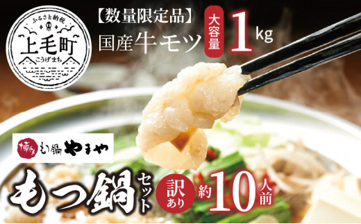 【チャレンジ応援品】大容量 国産牛モツ1kg やまや もつ鍋セット【上毛町限定品】TY3503