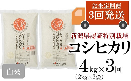 【定期便】ヤタらうんめぇ コシヒカリ（白米）4㎏×3回
