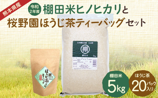 棚田米 ヒノヒカリ (5kg) と 桜野園 ほうじ茶 ティーバッグ セット