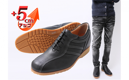 レザースニーカー 本革 カジュアルシューズ 5cmアップ シークレットスニーカー No.997 ブラック 24.0cm [№5990-7922]0323