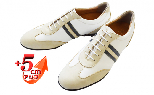 レザースニーカー 本革 カジュアルシューズ 5cmアップ シークレットスニーカー No.899 ホワイト 26.0cm [№5990-7694]0283