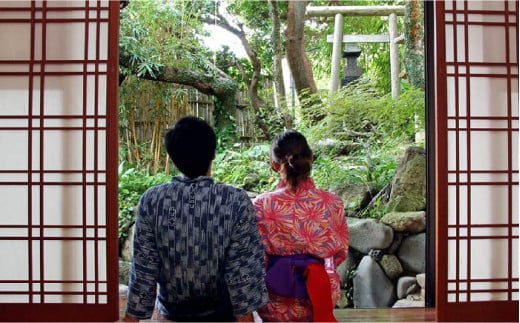 なんと庭の中に神社が！　温泉と神社がついた客室は壱岐でもここだけ！