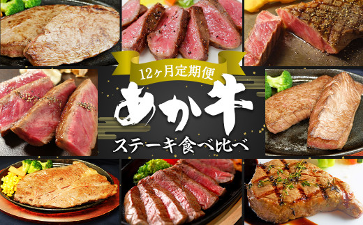 【定期便 12回】あか牛 ステーキ 極上 食べ比べ 牛肉 熊本