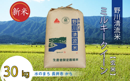 【令和5年産新米】【特別栽培米】【玄米】野川清流米「ミルキークイーン」30kg(30kg×1袋)_A091(R5) 693452 - 山形県長井市