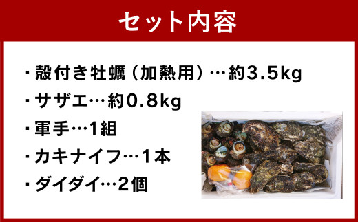 大村湾産 殻付き 牡蠣 (加熱用) 3.5kg Bセット サザエ ダイダイ付き