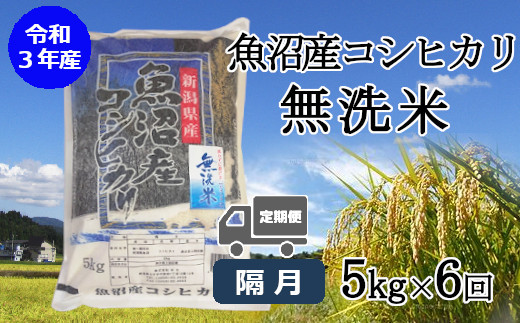 無洗米 魚沼産コシヒカリ定期便5kg×6回【隔月お届け】