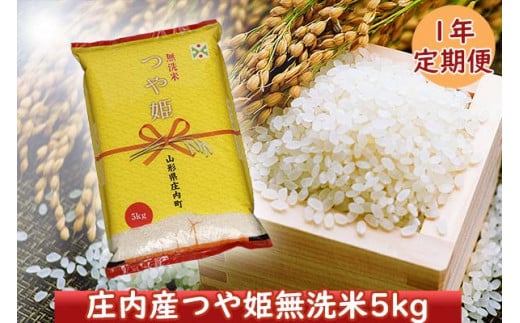 ＜12月開始＞庄内米１年定期便！ つや姫無洗米5kg（入金期限：2024.11.25）