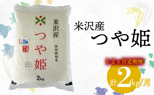 12ヶ月定期便 令和3年産 つや姫 2kg 1袋 月 計24kg R3年10月 R4年9月発送 米沢産 21年産 山形県米沢市 ふるさと納税 ふるさとチョイス