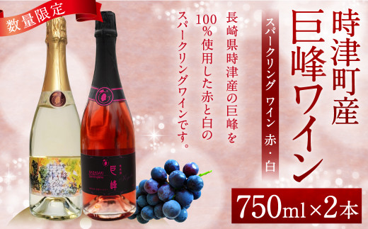 【数量限定】 時津町巨峰100%使用 スパークリングワイン 赤・白 750ml×2本 セット