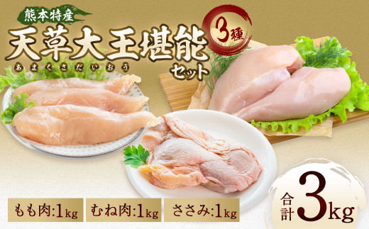 天草大王 堪能セット もも肉 むね肉 ささみ 各1kg 計3kg 798749 - 熊本県熊本市