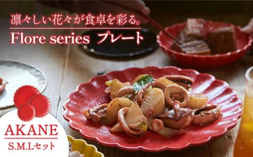 【美濃焼】 Flore プレート S.M.Lセット AKANE 【丸利玉樹利喜蔵商店】食器 皿 パスタ皿 [MCC004] 729274 - 岐阜県土岐市