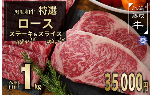 099H613 氷温(R)熟成牛 黒毛和牛「特選」ロースステーキ&ローススライス 合計1kg
