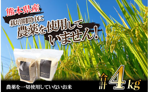 栽培期間中農薬を一切使用していないお米 白米(2kg×1) 玄米(2kg×1)