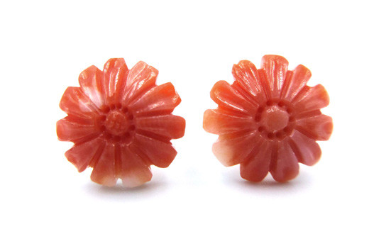 日本産桃珊瑚花ピアス（20805-11）