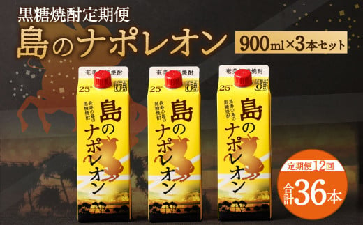 【定期便年12回】黒糖焼酎『島のナポレオン』900ml×3本セット 計36本 パック