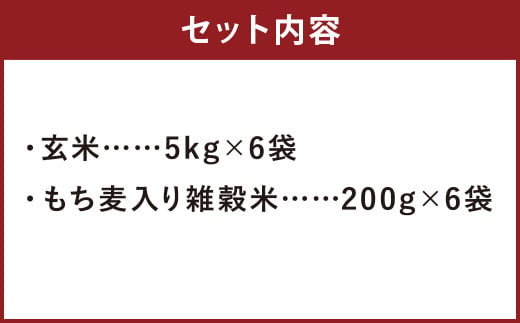 【定期便6ヶ月】熊本県菊池産 ヒノヒカリ 玄米 計30kg(5kg×6回) もち麦入り雑穀米 計1.2kg(200g×6回) 