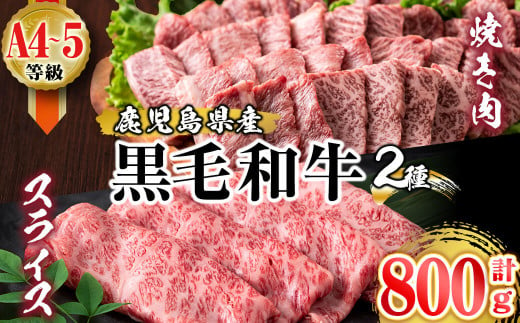 A5等級～A4等級鹿児島県産黒毛和牛霜降り＜すき焼き・焼き肉＞食べ比べセット 計800g b1-003 427236 - 鹿児島県志布志市