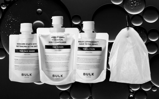 032-001　【BULK HOMME　バルクオム】FACE CARE 3STEP＋ネットセット（THE FACE WASH、THE  TONER、THE LOTION、THE BUBBLE NET）洗顔料 化粧水 乳液 フェイスケア|