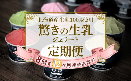 ＜ 12ヶ月 定期便 ＞北海道産 生乳 ジェラート アイス 毎月 8個  詰め合わせ ジェラート セット カップアイス スイーツ