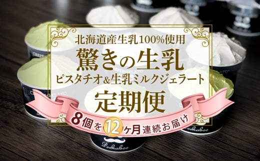 ＜ 12ヶ月 定期便 ＞ 北海道産 生乳 ジェラート アイス 毎月 8個 ピスタチオ ＆ 生乳 ミルク 各 4個  詰め合わせ ジェラート セット