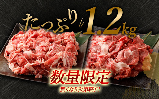 【緊急支援品 数量限定 訳あり】博多和牛＋九州産黒毛和牛 切り落とし 合計1.2kg