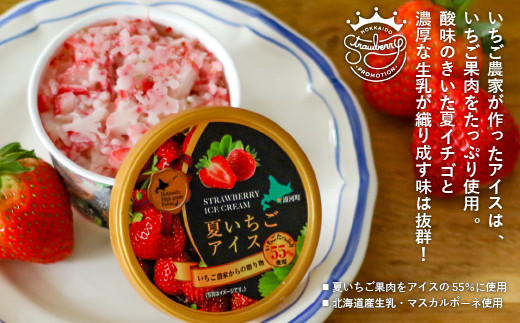 浦河産夏いちご「すずあかね」と北海道産のしぼりたて牛乳から作ったアイスクリームです。