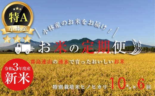【令和3年新米！】 【定期便：全6回】湧水で育った山麓の特別栽培米ヒノヒカリ（2等級以上）10kg×6回