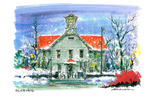 石岡剛 洋画家 が描く北海道風景アクリル画 灯火さす雪の時計台 北海道芦別市 ふるさと納税 ふるさとチョイス
