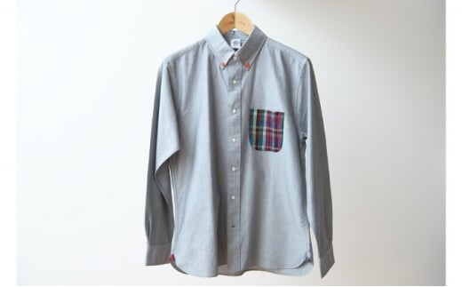 「着心」結城紬のワンポイントシャツ グレイ 