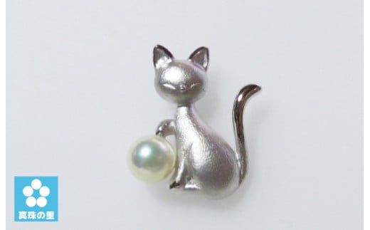 【025-18】 真珠の里　猫のタックブローチ　シルバー製* 741499 - 三重県志摩市