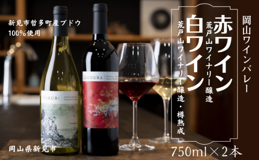 岡山ワインバレー 赤ワイン・白ワイン（樽熟成） 2本セット 荒戸山ワイナリー醸造 750ml 777044 - 岡山県新見市