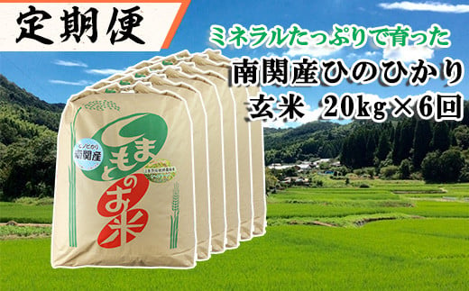 隔月発送【定期便6回】ミネラルたっぷりで育ったお米 玄米 20kg×6回 395437 - 熊本県南関町