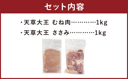 熊本県産 天草大王 ヘルシーセット 計2kg 2種 むね肉 ささみ 鶏肉 国産 地鶏