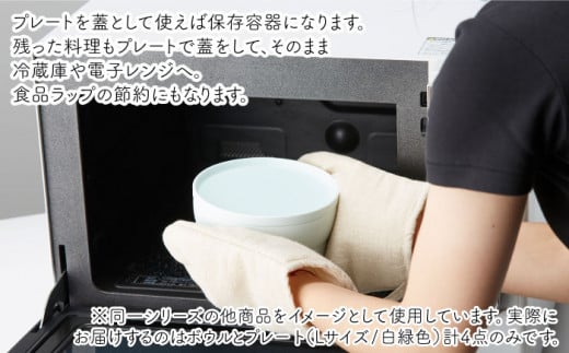 【美濃焼】 StackStock プレート ・ ボウル Lサイズ ペアセット 白緑色 【城山製陶所】 [MCK009]