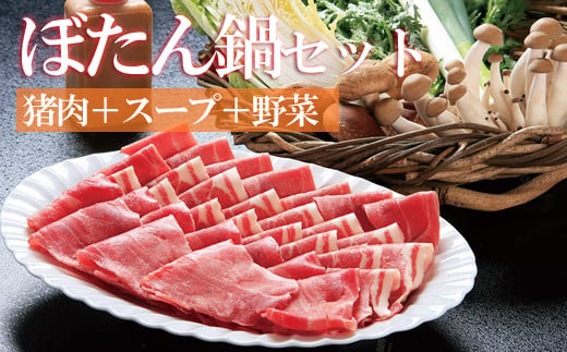 【RY02】ぼたん鍋セット（肉400g+特製スープ+鍋用野菜セット） 567644 - 鳥取県南部町