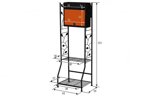 鍵付郵便ポスト&ガーデンポストスタンド マットブラックオレンジ