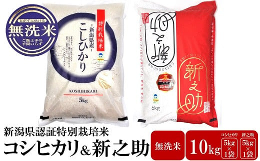 【令和5年産米】新潟県認証特別栽培米 コシヒカリ・新之助 無洗米 各5kg 食べ比べセット[ZF259]