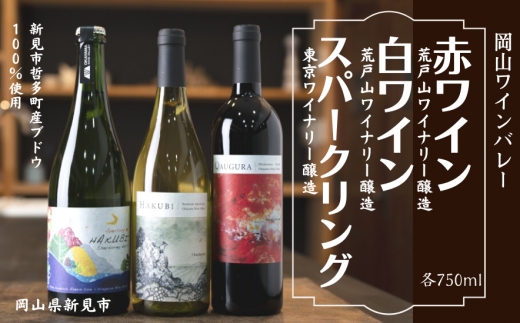 岡山ワインバレーの3本セット。赤ワイン・白ワイン・スパークリング。