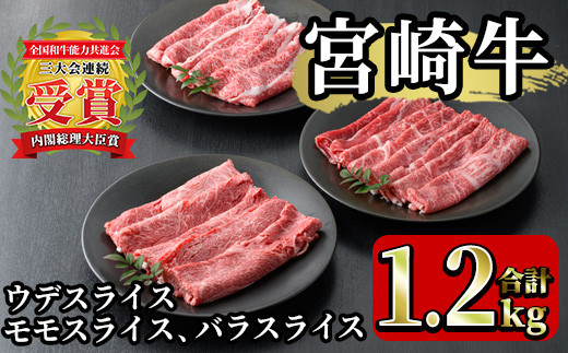 宮崎牛スライスセット<合計1.2kg・ウデ(400g)、モモ(400g)、バラ(400g)>