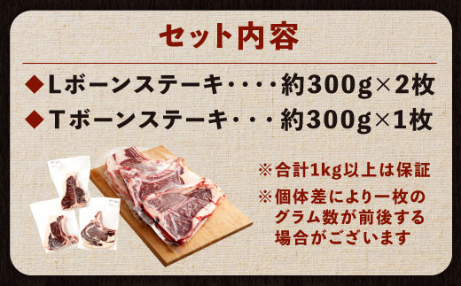 宮崎県産 B&Wビーフ ステーキ(Lボーン・Tボーン) 合計1kg以上 - 宮崎県