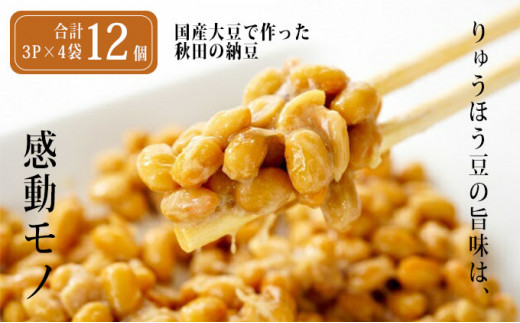 12個(3P×4袋) 国産大豆100% 大粒で濃いめの手作り納豆 
