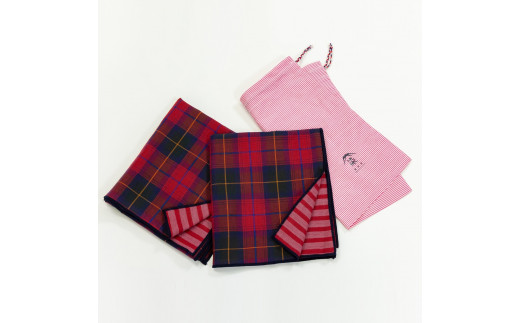 播州染で播州織　トリプルガーゼ　フェイスタオル２枚組（15-46）　レッド２枚組