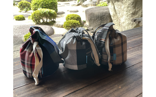 iro-ori播州織パッチワーク丸底巾着（15㎝ｻｲｽﾞ）オリジナルふろしき付き （13-18）