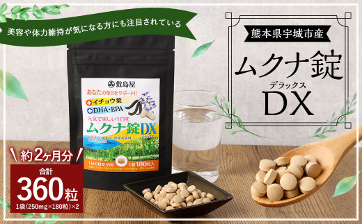 宇城市産 ムクナ豆 （八升豆） ムクナ錠 DX 2袋セット 45g（250mg×180